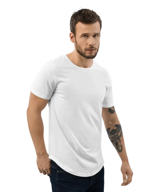White Longline Curved T-Shirt - Image 3